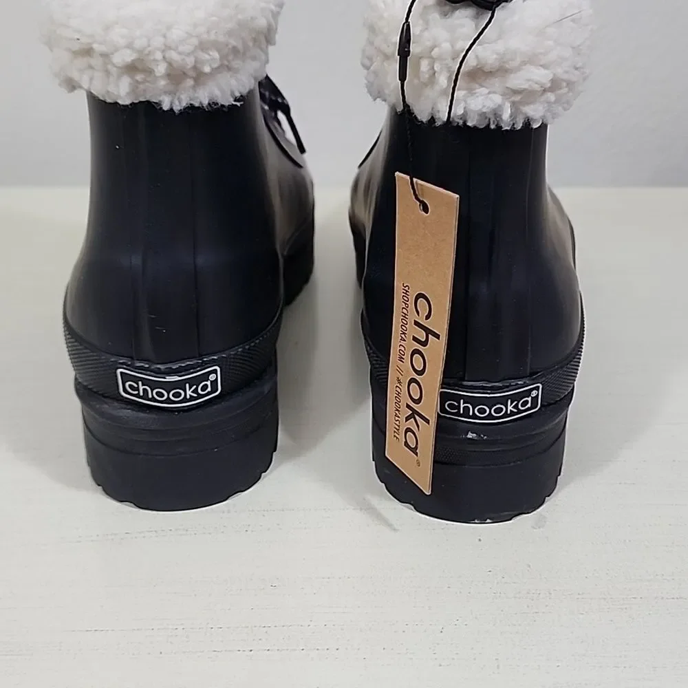 Chooka Men waterproof black tie up boots with sherling fur cuff NWT Size 10